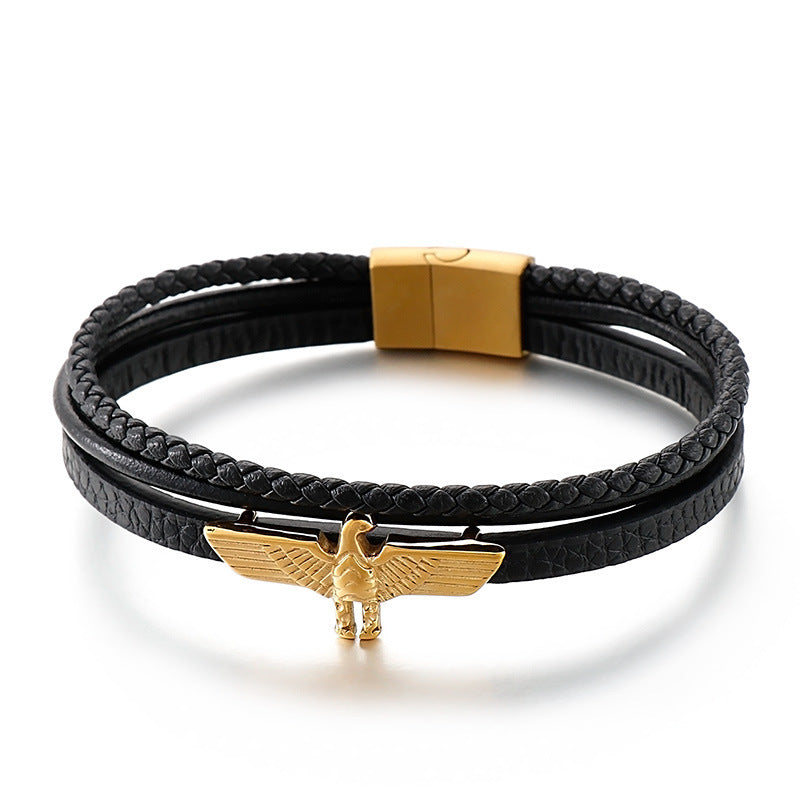 Planderful Mens Leather Rope Bracelet Magnetic Buckle