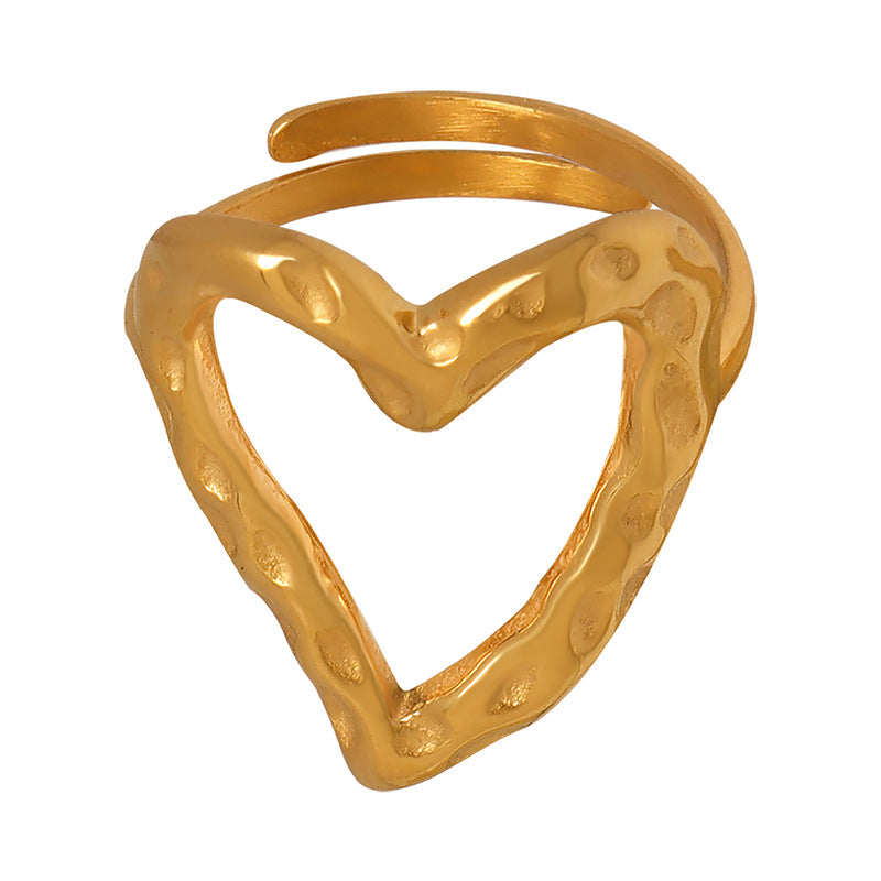 Golden Heart Titanium Steel Ring - Unique Niche Design Hand Jewelry
