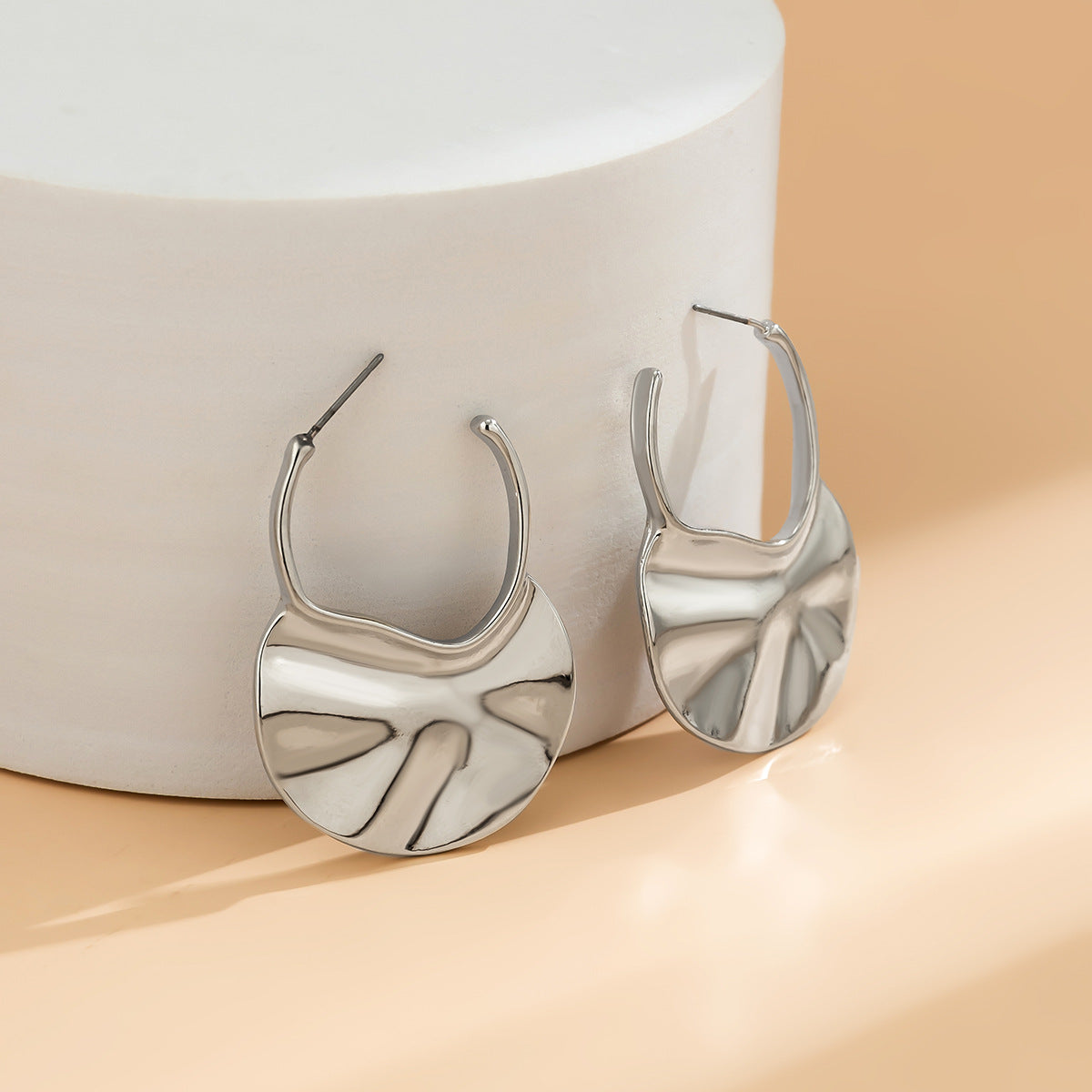 Planderful Vienna Verve Water Ripple Pleated Metal Stud Earrings For Modern Women