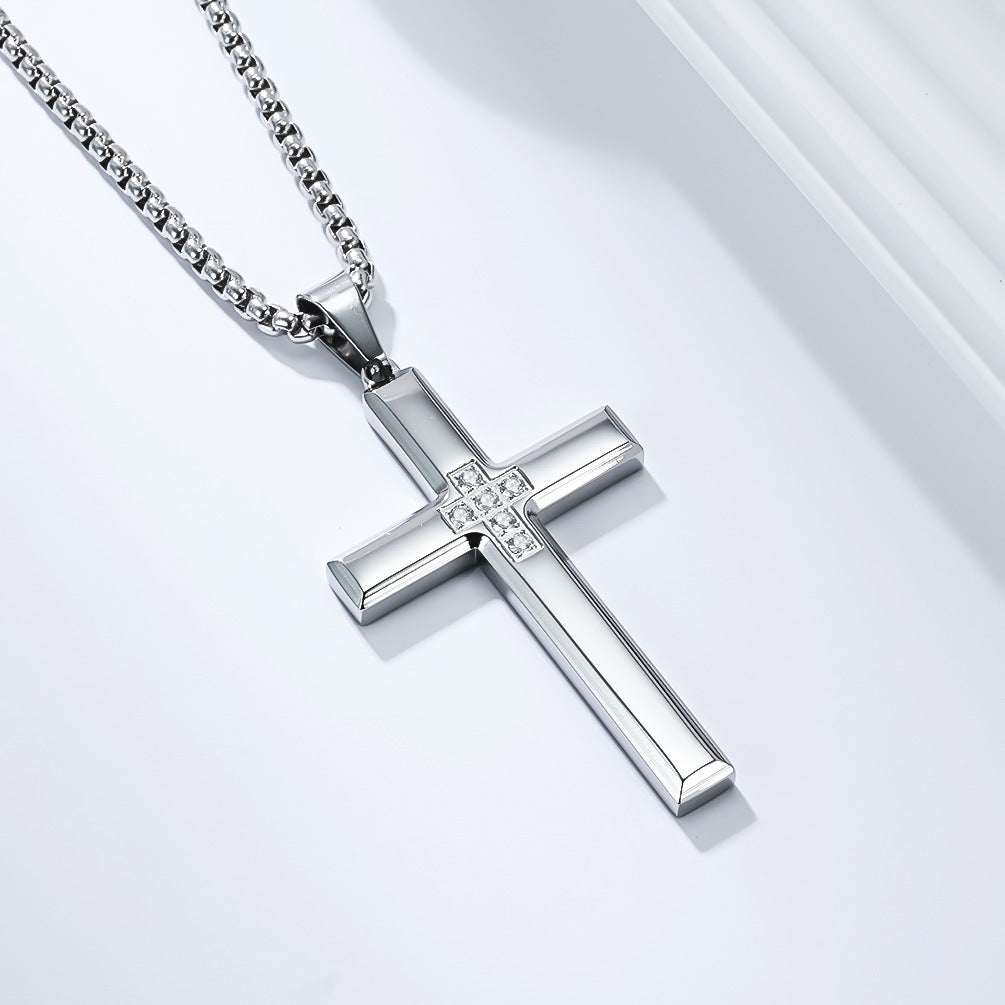 Planderful Cross Necklace Unisex Titanium Steel Zircon Encrusted Pendant For Men Women High End Fashion