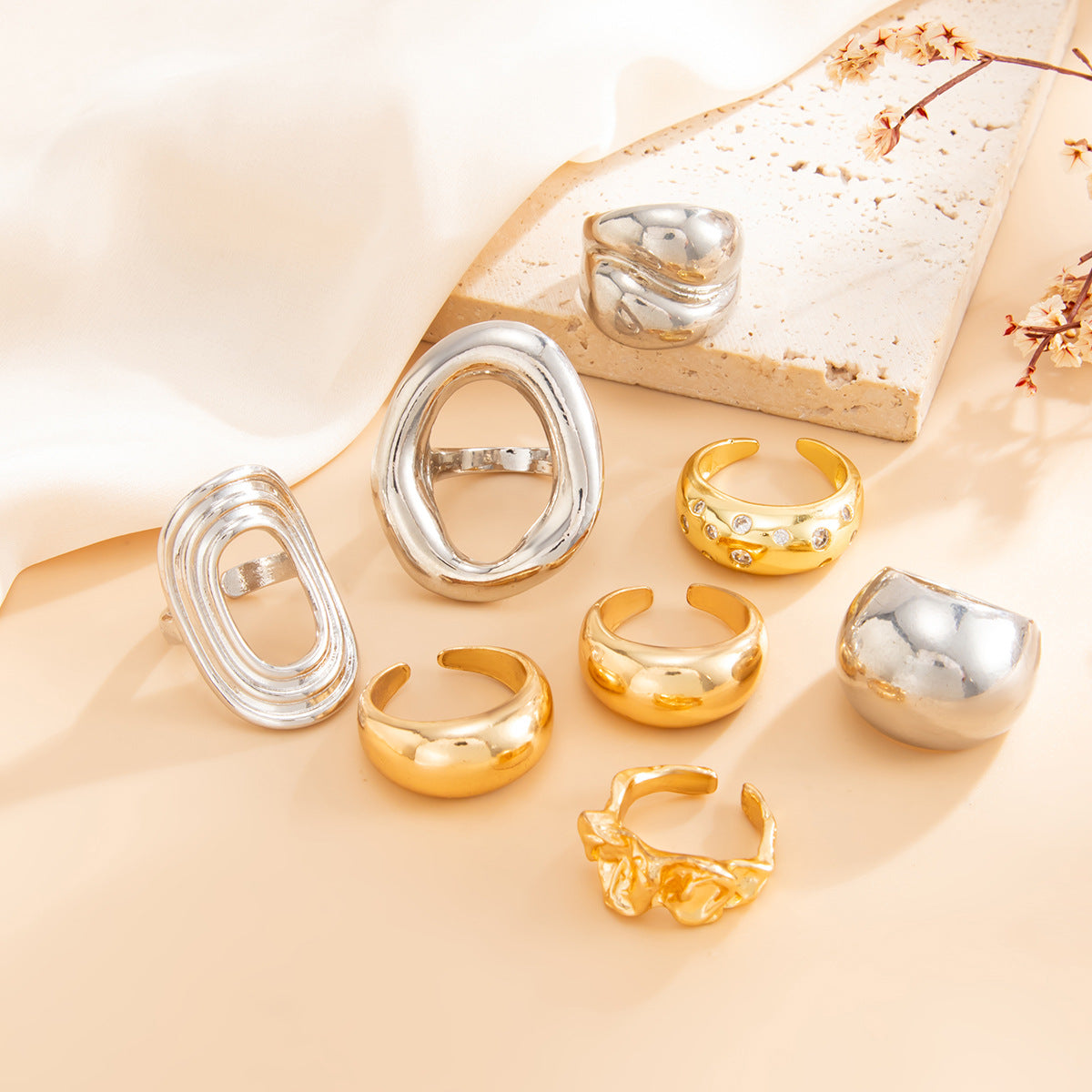 Planderful Vienna Verve Statement Ring With Textured Concave Convex Open Band For Women Bold Color Contrast