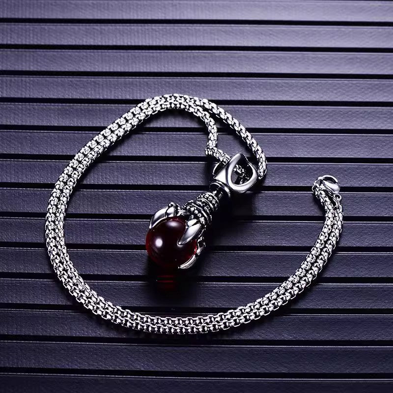 Planderful Jewelry Dragon Ball Necklace In Steel With Dragon Claw Pendant For Men