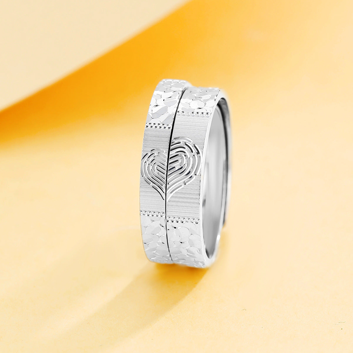 Planderful Jewelry Sterling Silver Fingerprint Couple Ring For Men And Women Adjustable Open Band
