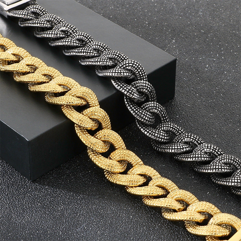 Heavy Industry – Casting Dotted Pattern Thick Cuban Chain Stainless Steel Men's Bracelet