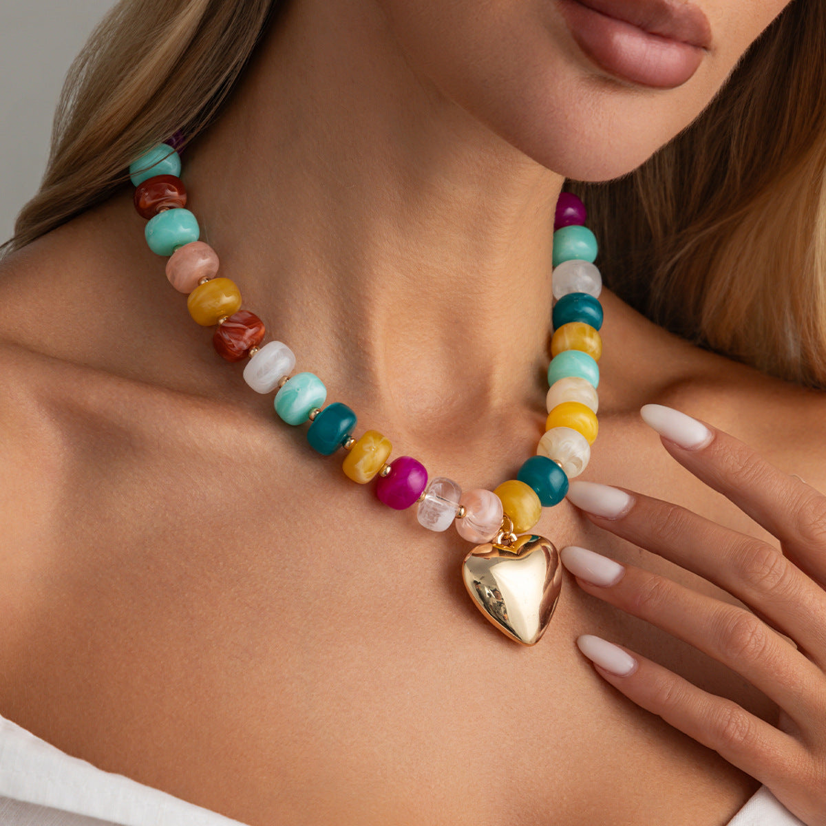 Candy-Color Heart Beaded Necklace