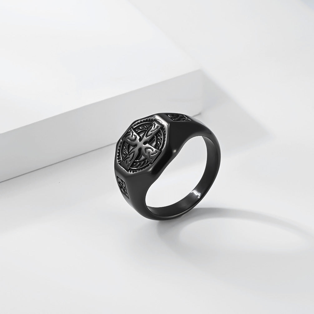 Planderful Celtic Knot Cross Ring for Men Durable Steel Jewelry Timeless Retro Statement