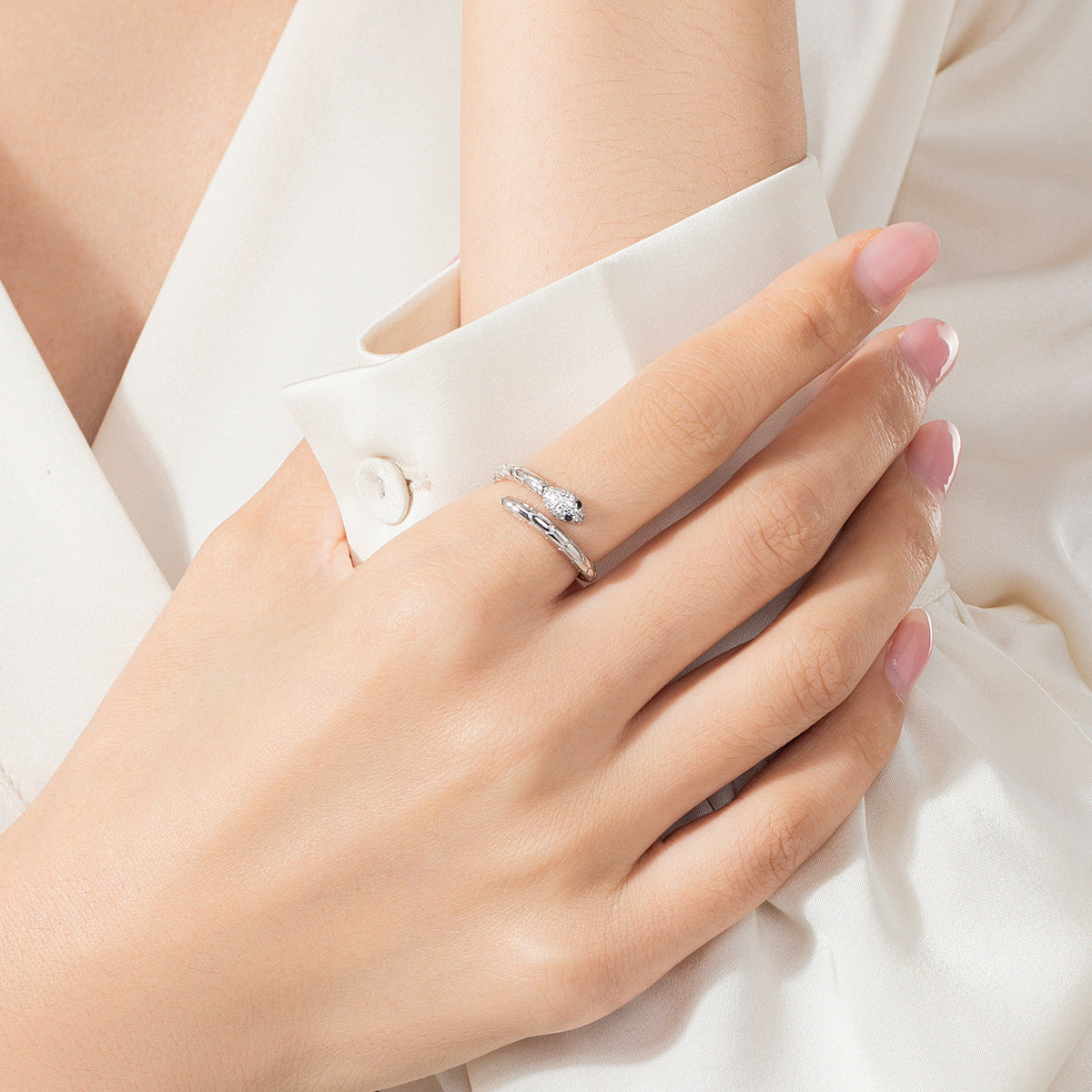Niche Style Adjustable Sterling Silver Snake Ring for Women