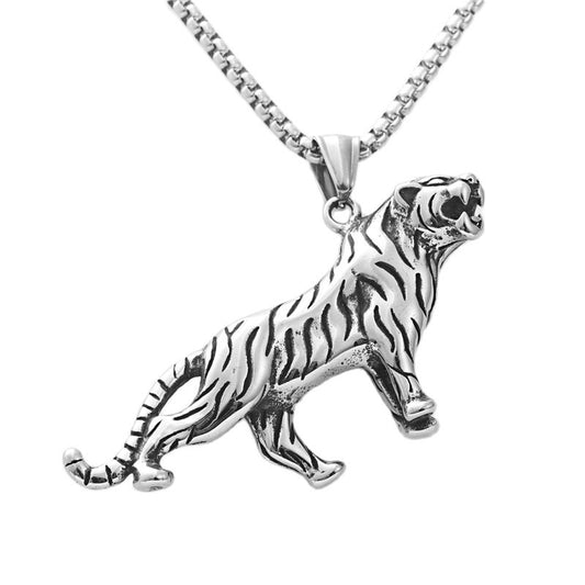 Titanium Steel Tiger Pendant Necklace for Men - Retro Punk Style