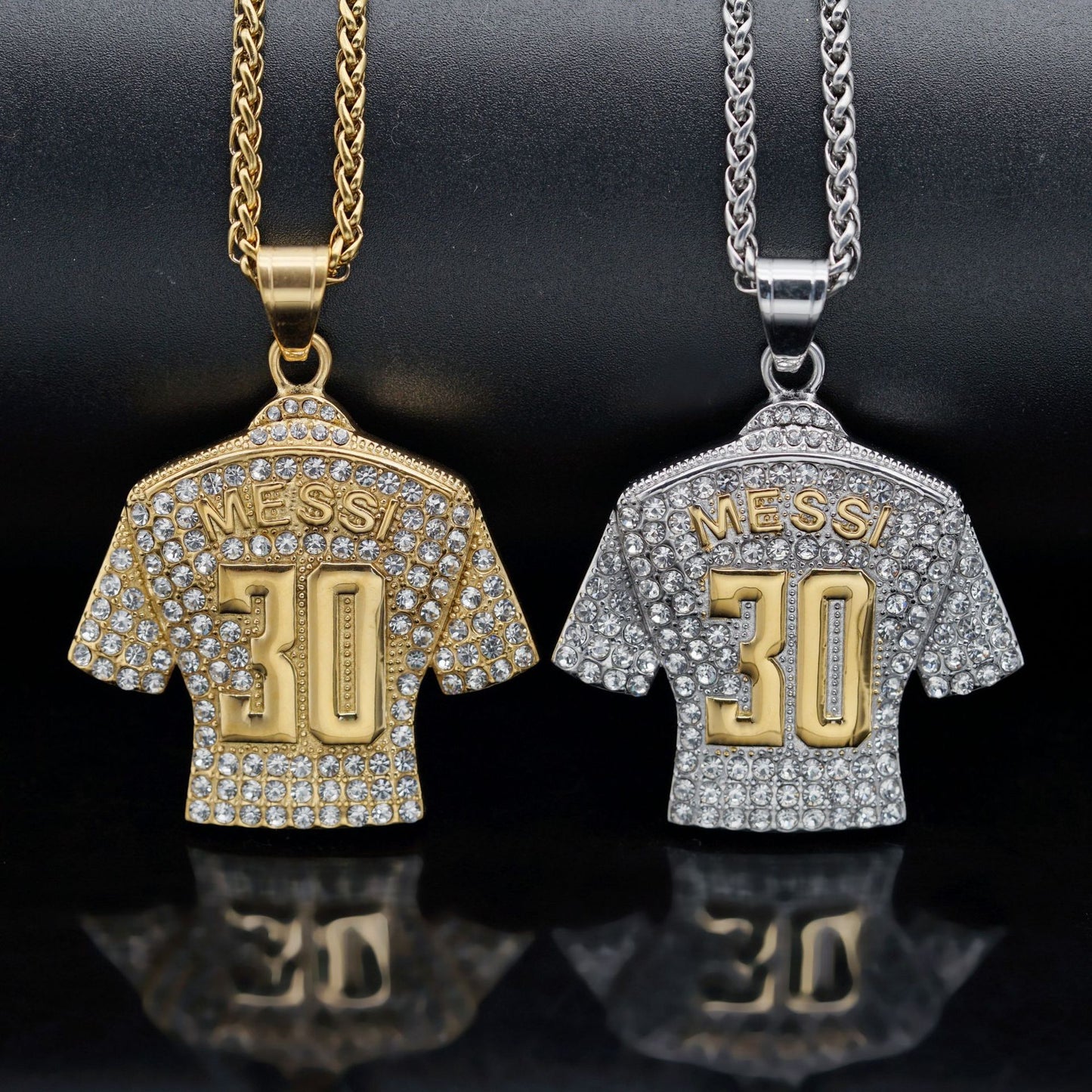 Planderful Football Jersey Pendant No 30 Titanium Steel Gold Plated Zircon Unisex Statement Necklace