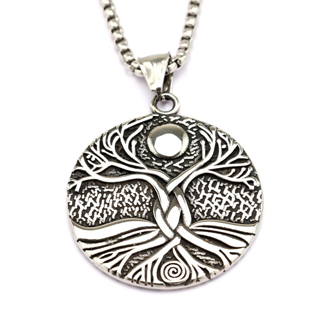 Planderful Unisex Viking Tree Of Life Double Sided Pendant Necklace Premium Stainless Steel For Men And Women