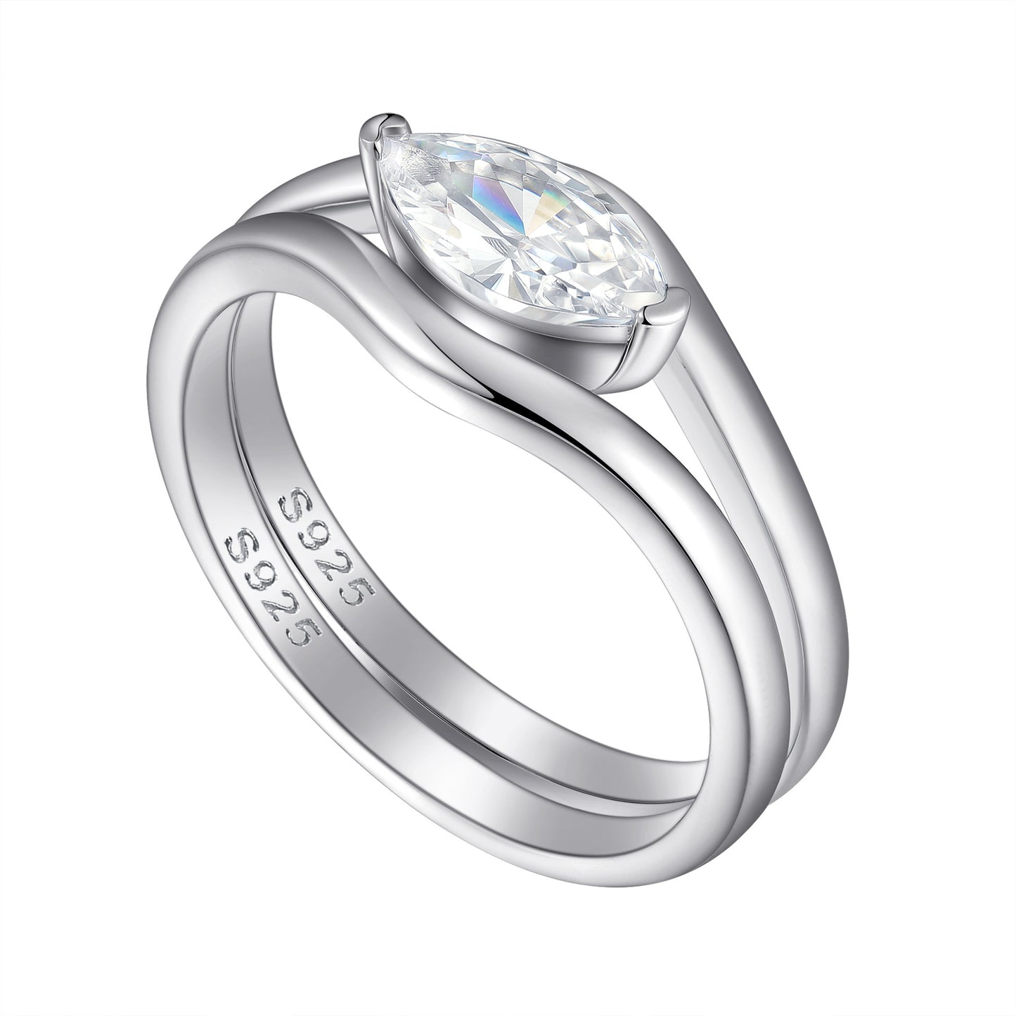 Planderful 925 Sterling Silver Ring Set For Women Minimalist Wedding Stacking Jewelry Zircon Accents