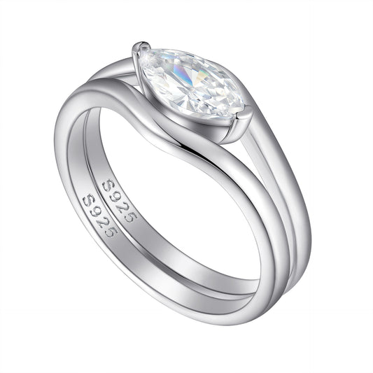 Planderful 925 Sterling Silver Ring Set For Women Minimalist Wedding Stacking Jewelry Zircon Accents