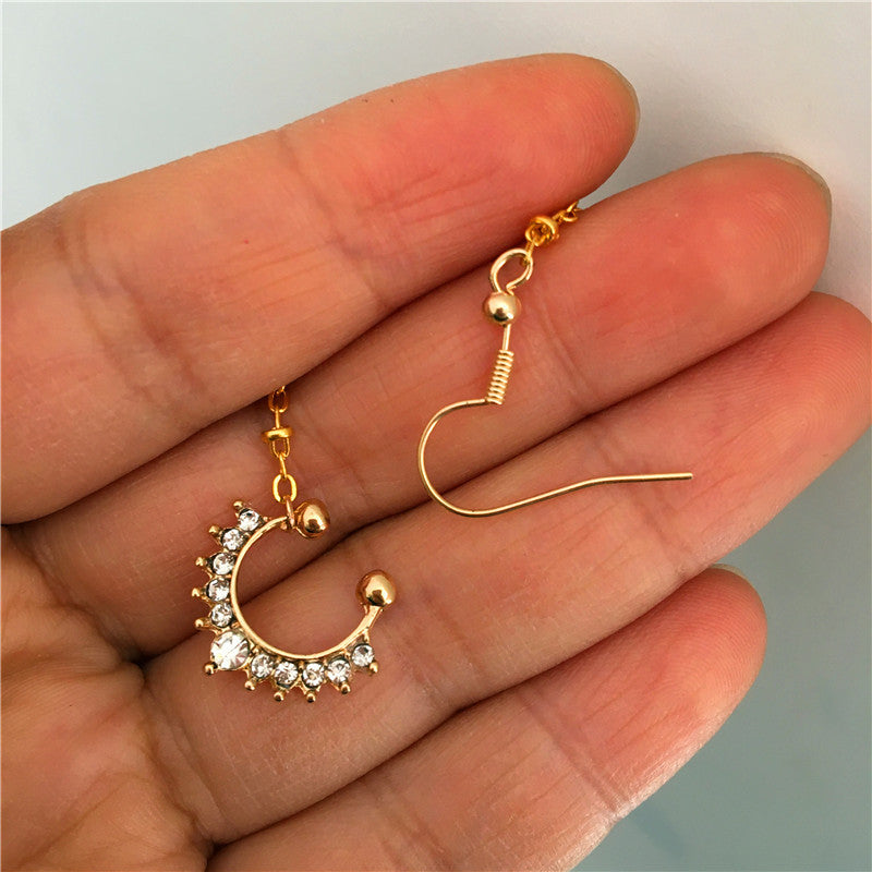 Sparkling Rhinestone Non-Piercing Nose Ring with Chain and Ear Support - Vienna Verve Collection