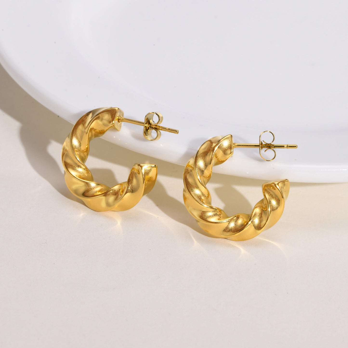 Stainless Steel Twist C-Earrings Gold Women's Trinkets