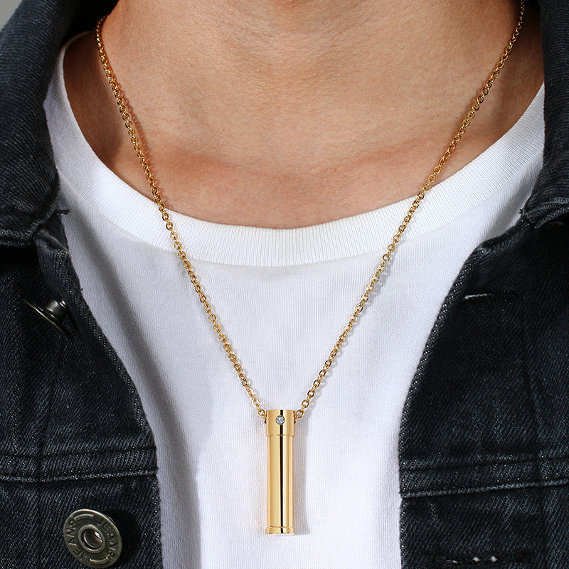 Sweater Chain Stainless Steel Single Zircon Open Urn Pendant