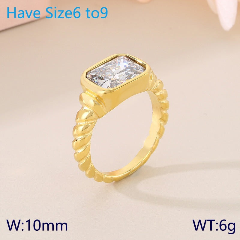 Twist Edge Square Inlaid Glass Ring Female, Design Sense Sugar