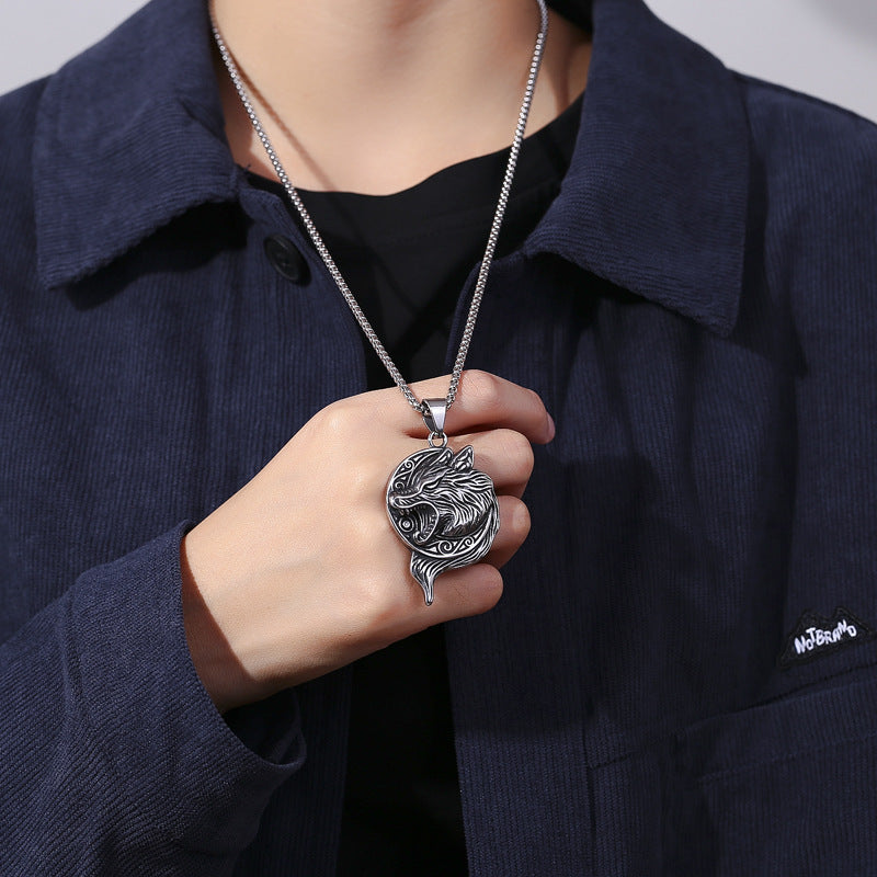 Stainless Steel Necklace - Vintage Viking Wolf Pendant