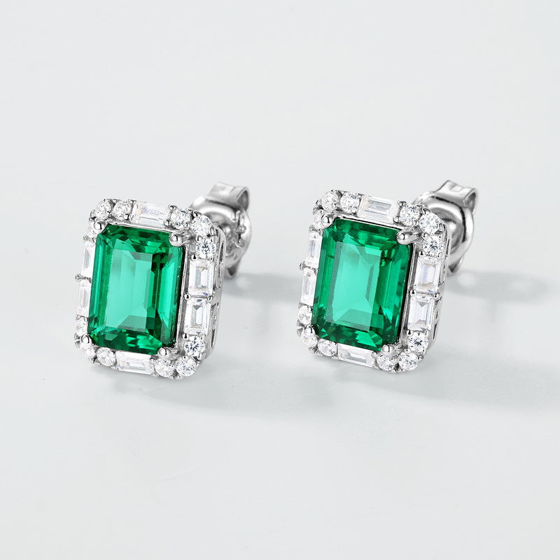 Planderful Gala Fireworks Earrings – Cross-Border Geometric Luxury S925 Silver Emerald Studs