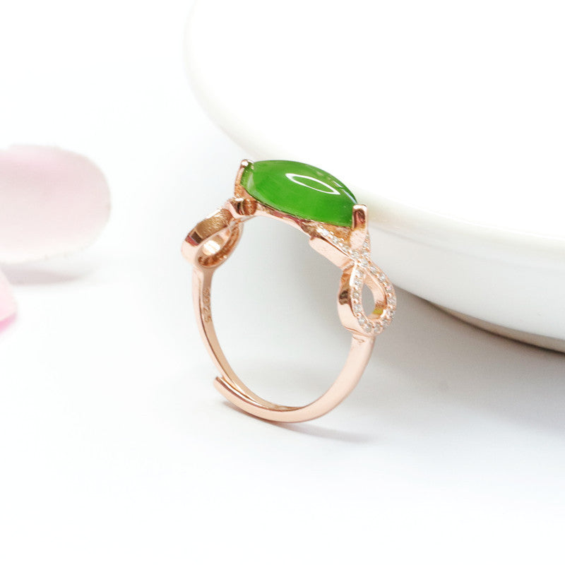 925 Sterling Silver Hetian Jasper Marquise Ring