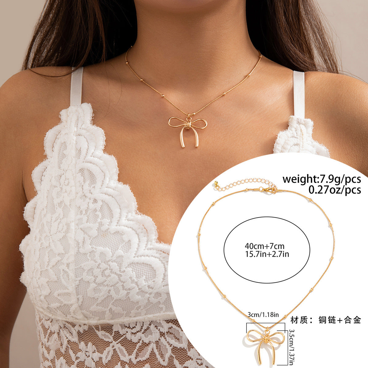 Chic Beaded Bow Pendant Necklace with Parisian Elegance - Stylish Women's Jewelry Piece