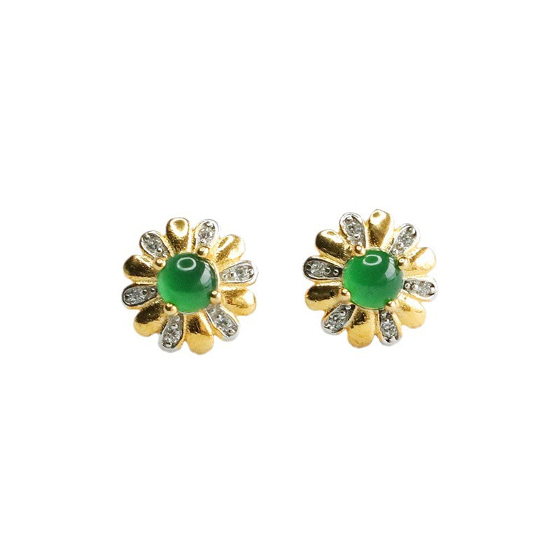 Icy Green Jadeite Petal 925 Silver Stud Earrings