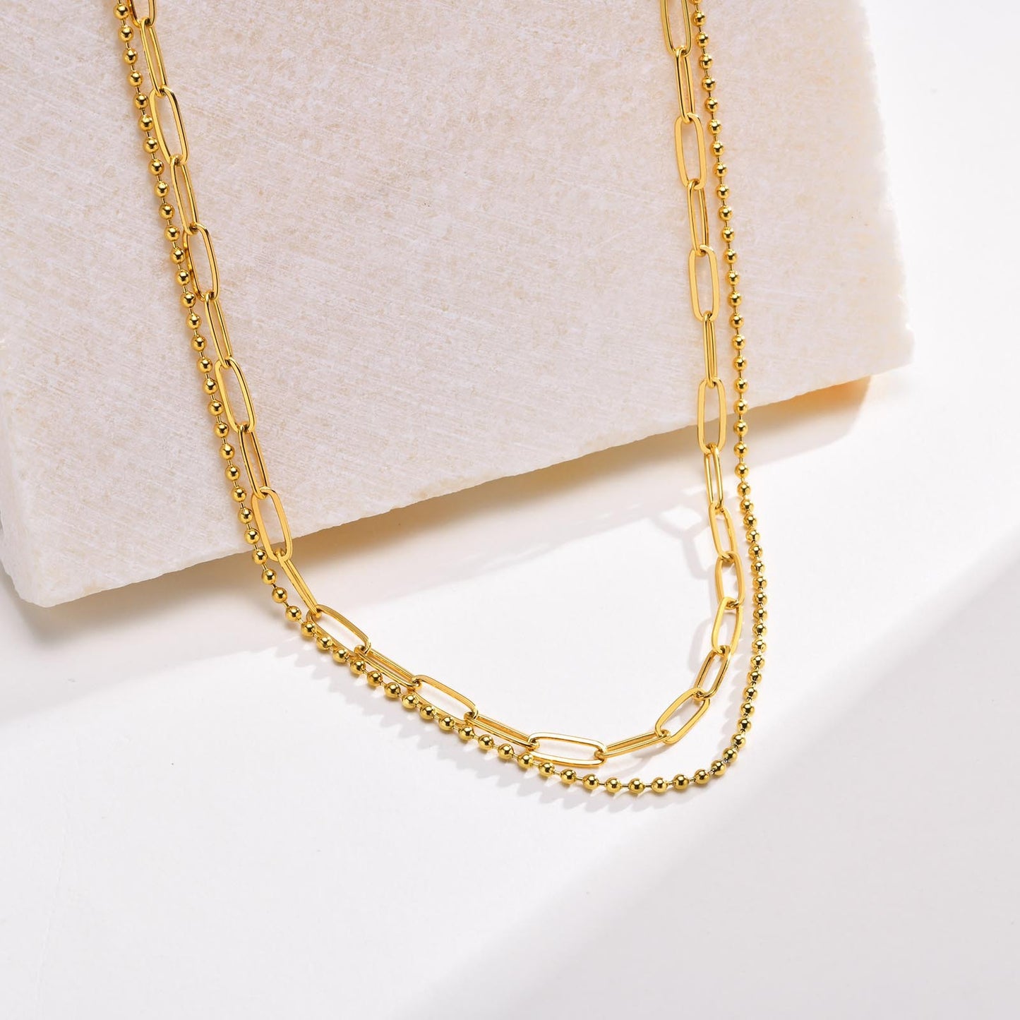 Stainless Steel Stacked Collarbone Chain Gold Double Layer Necklace