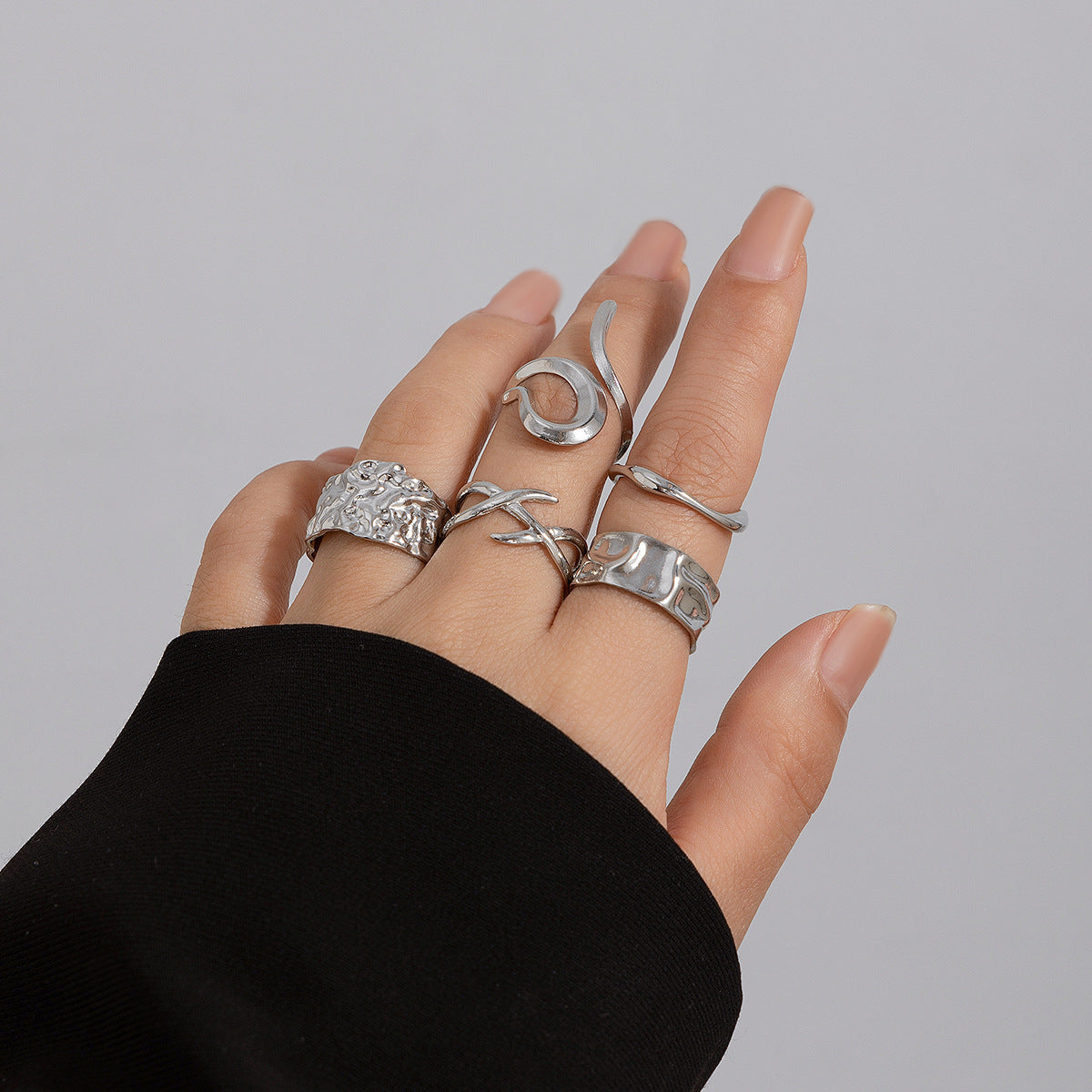 Planderful Vienna Verve Geometric Metal Ring For Fashion Forward Adults With Irregular Lava Texture