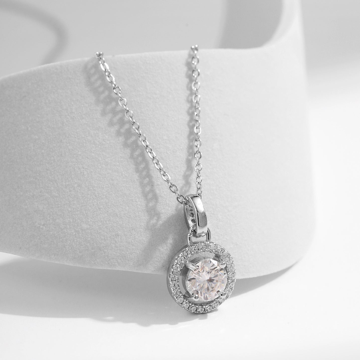 Luxurious French Pendant Necklace with 1 Carat Moissanite in Sterling Silver