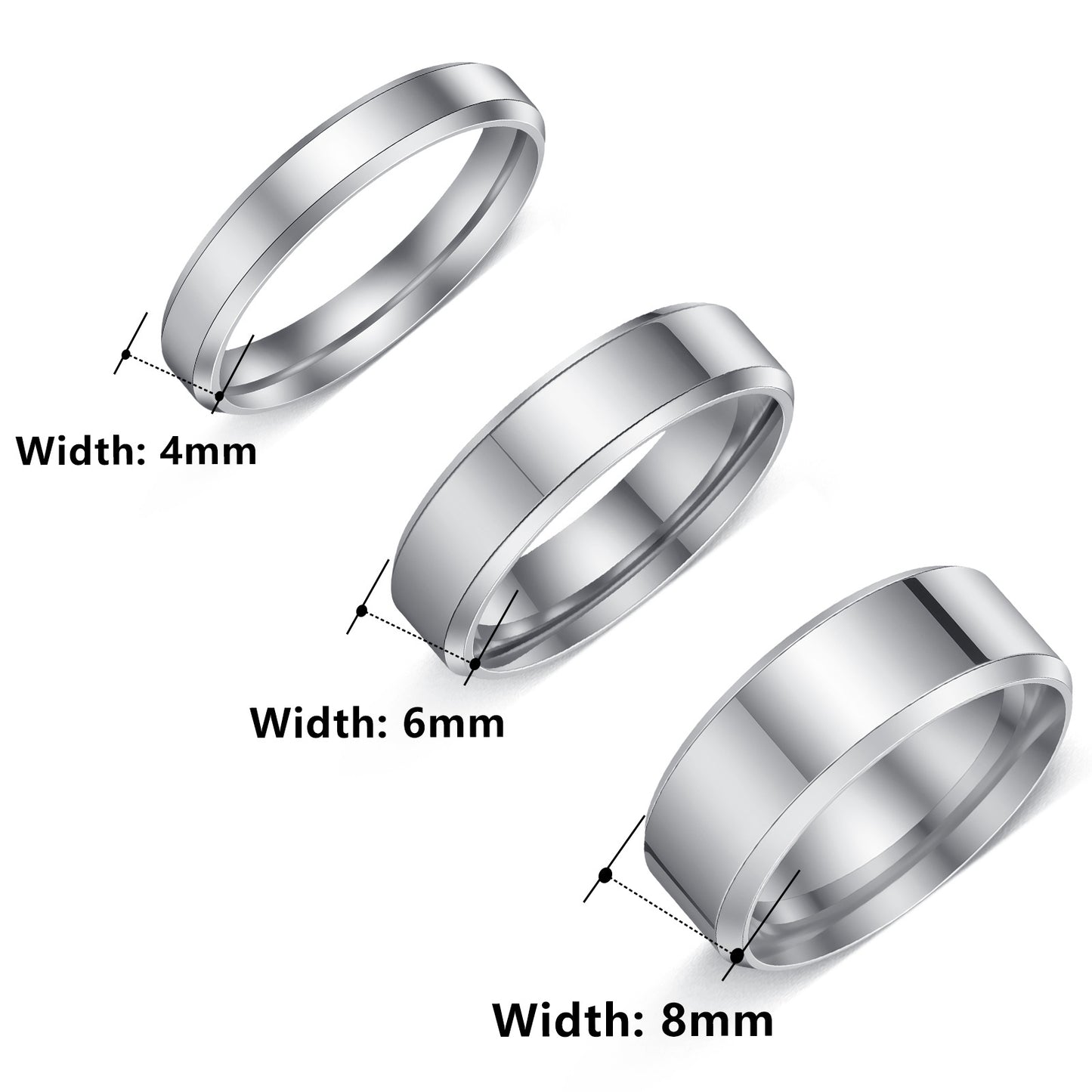 Planderful Everyday Genie Titanium Steel Ring Unisex 4mm 6mm 8mm Glossy Double Beveled Finish