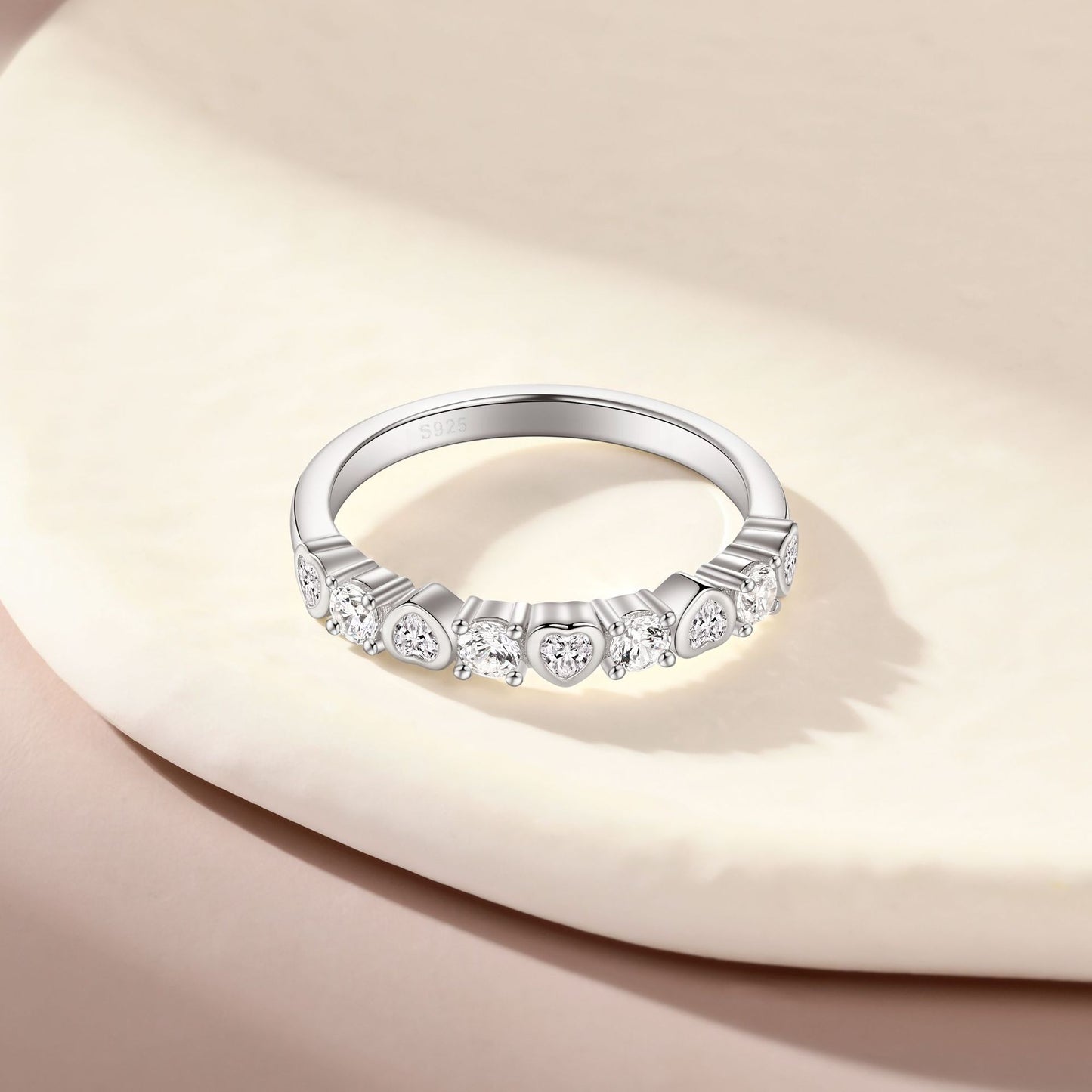 Planderful S925 Sterling Silver Heart Ring With Zircon Row For Women Elegant Light Luxury Everyday Genie