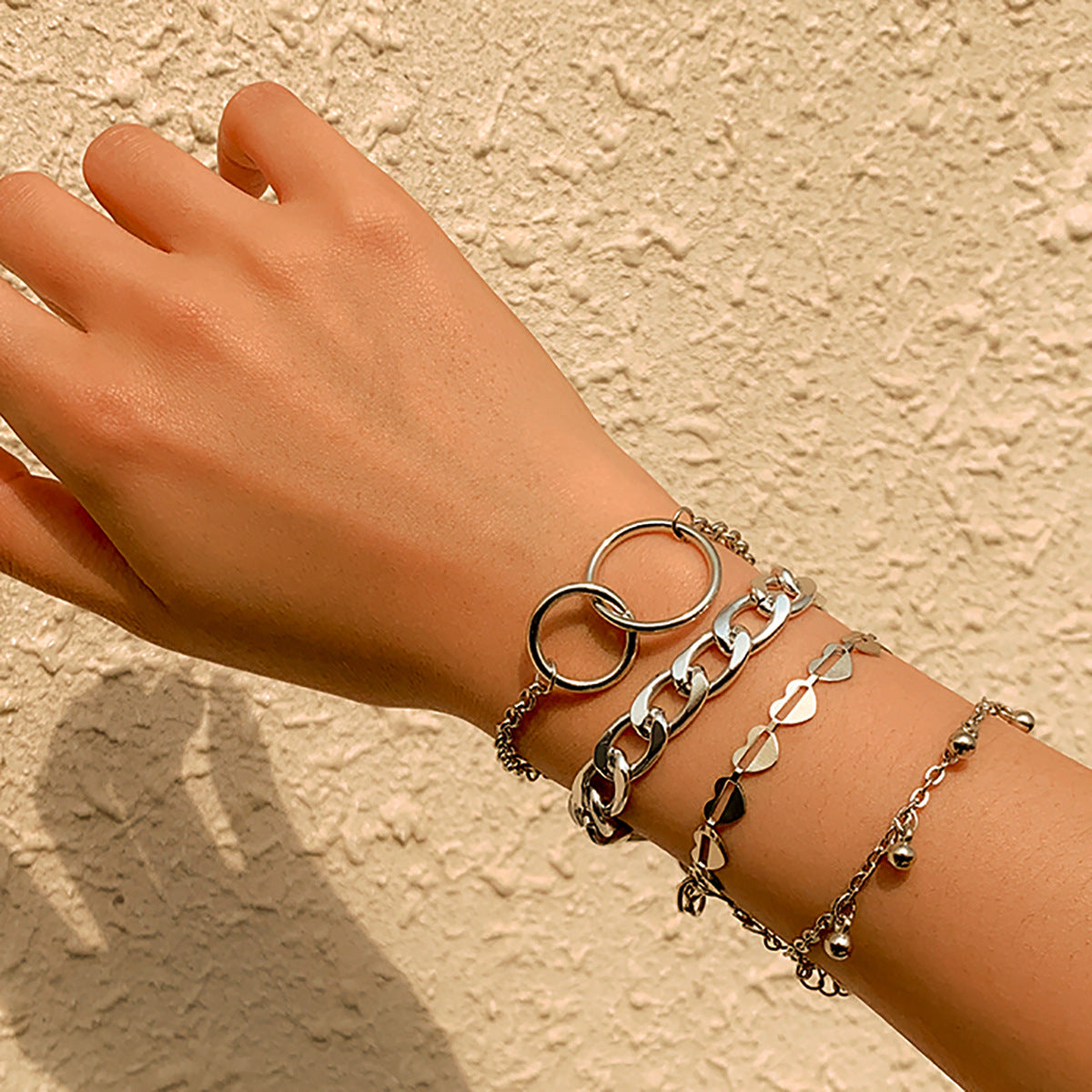 Planderful Vienna Verve Personalized Double Ring Hanging Ball Fringe Geometric Chain Bracelet For Women
