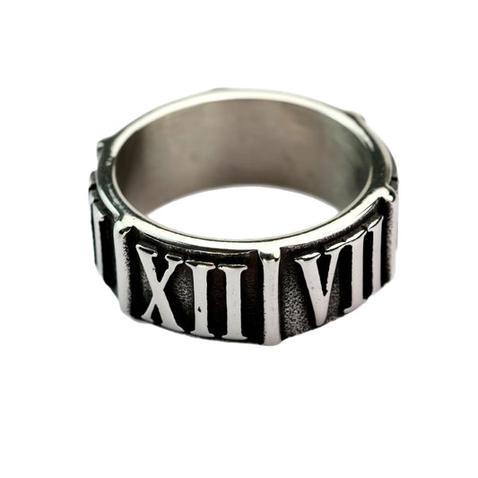 Planderful Bold Retro Stainless Steel Ring With Ancient Roman Digital Relief Pattern For Men And Women