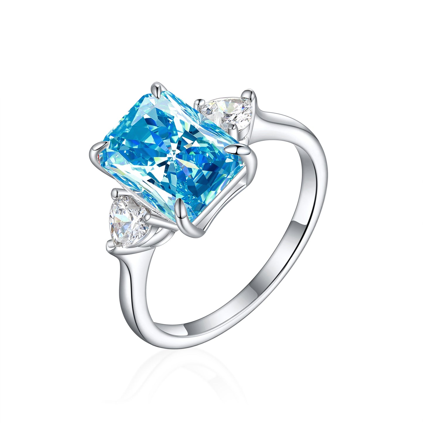 925 Sterling Silver Flame Ice Flower Cut Heart-Shaped Zircon Ring