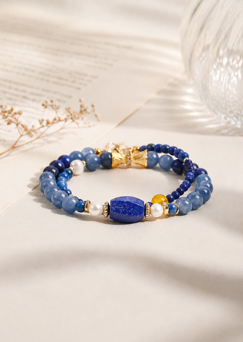 Freshwater Pearl Lapis Lazuli & Kyanite Bracelet