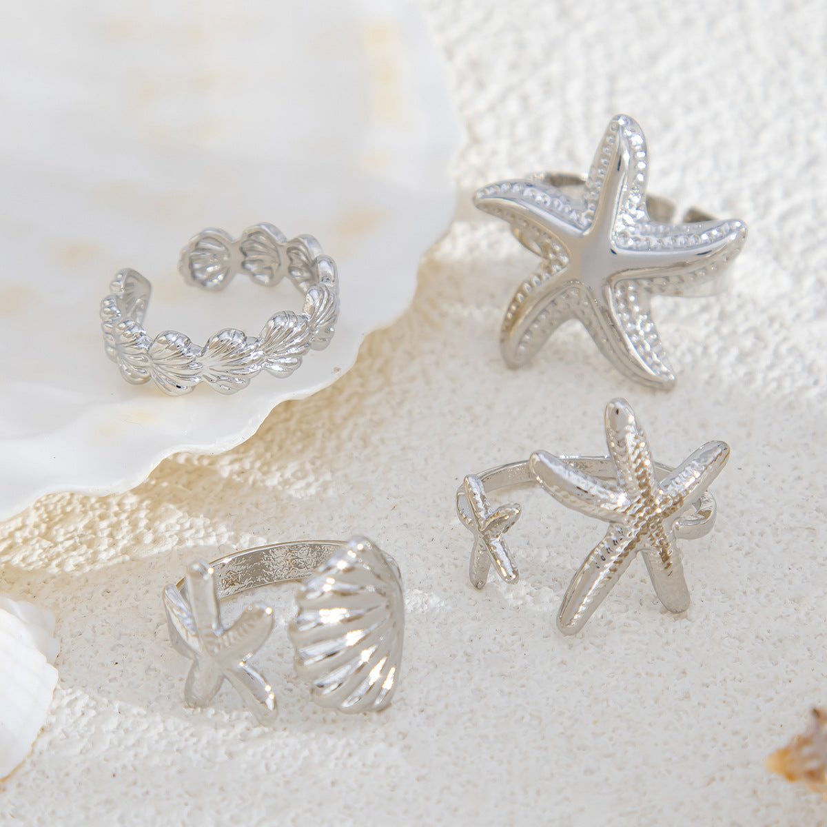 Planderful Vienna Verve Ring – Adjustable Beach-Inspired Design with Starfish and Pearl Accents