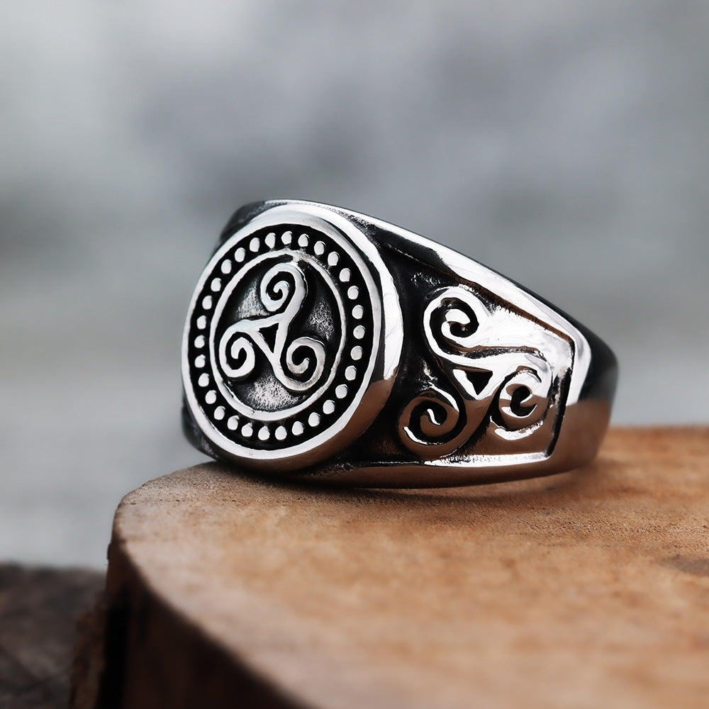 European And American Retro Stainless Steel Men's Ring Personalized Viking Symbol Vortex Ring