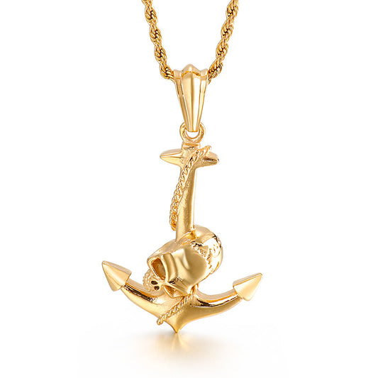 Bold Skull Anchor Titanium Steel Pendant for Men