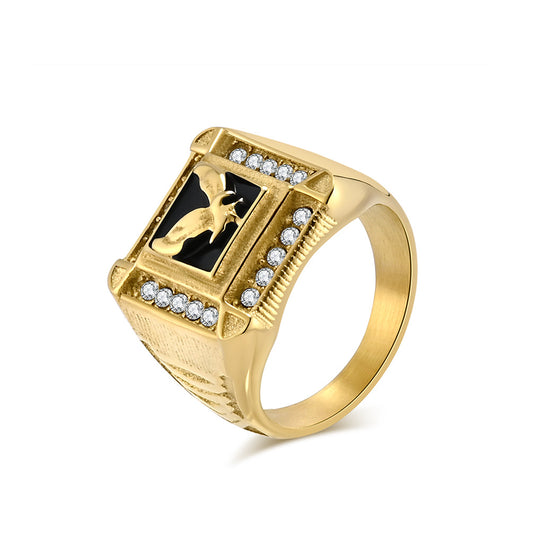 Planderful Titanium Steel Ring For Men Zircon Eagle Design Retro Hip Hop Style Durable