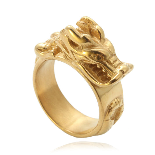 Titanium Steel Retro Dragon Head Ring for Men - Punk Trendy Design in Sizes 8-12