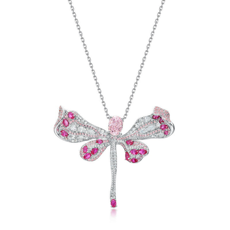 S925 Sterling Silver High-Carbon Stone Dragonfly Pendant Necklace