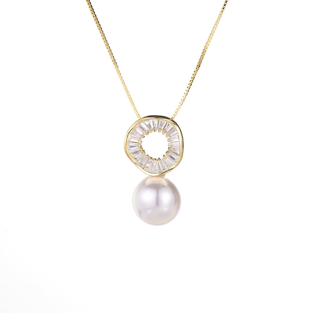 Concentric Circle with Pearl Silver Necklace
