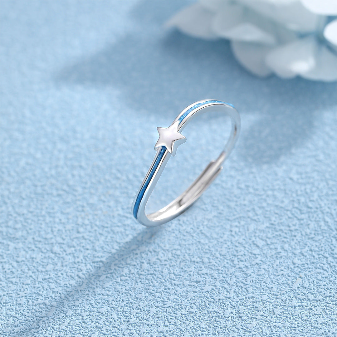 Planderful S925 Silver Blue Star Open Ring Women Adjustable