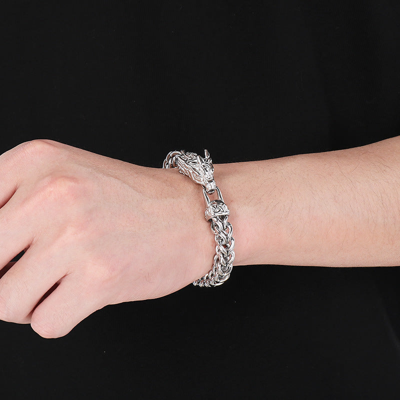 Planderful Zodiac Dragon Titanium Steel Mens Bracelet