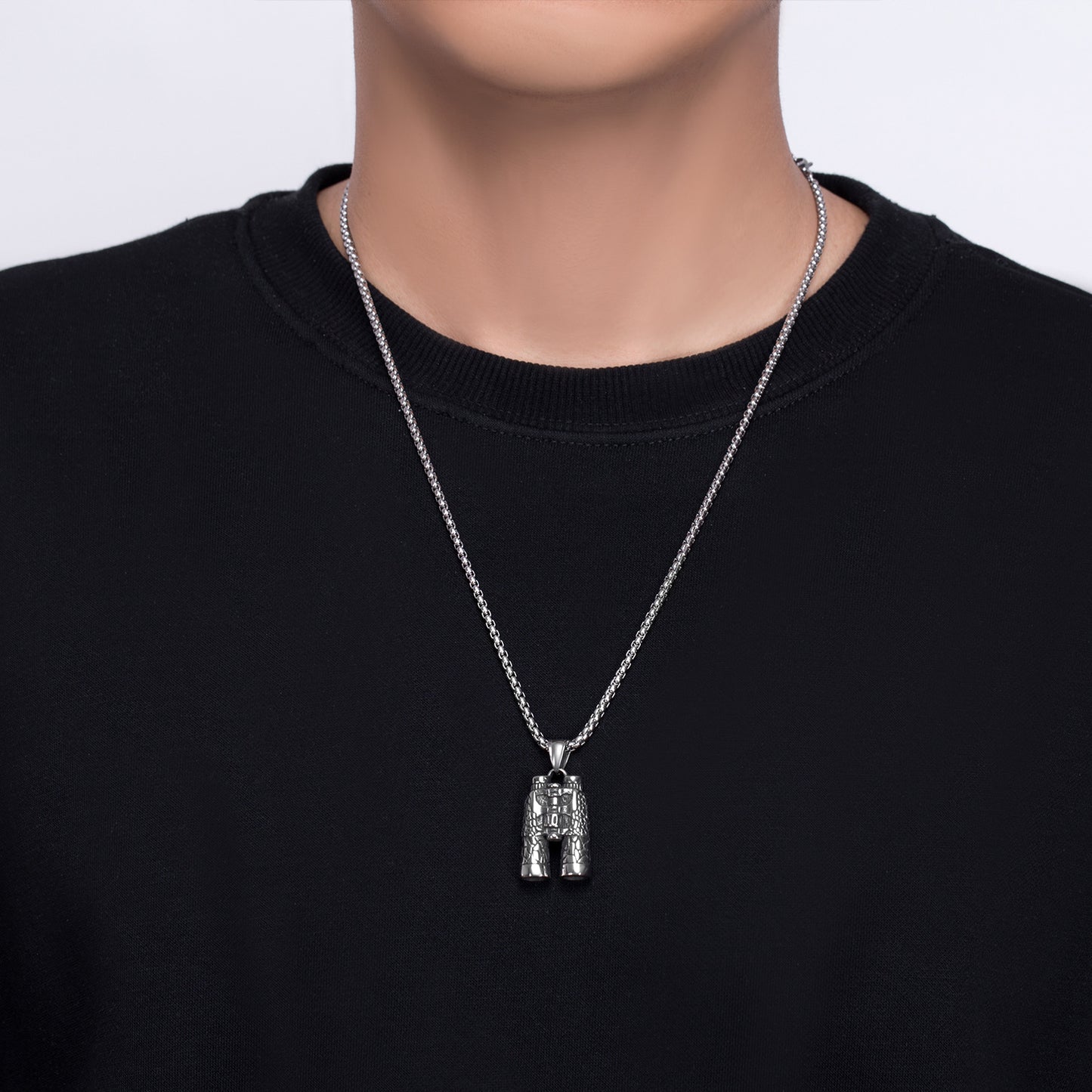 Steel Necklace - Vintage European Street Style Telescope Pendant for Men and Women
