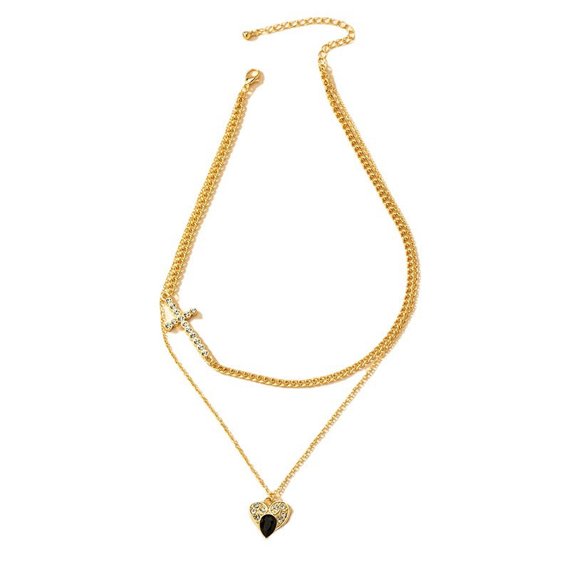 Elegant Double Strand Necklace with Cross Pendant