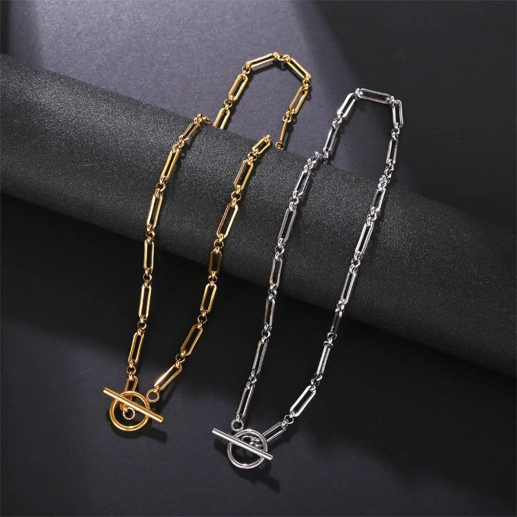 Planderful Jewelry Bamboo Chain Necklace OT Buckle Steel Hip Hop Necklace For Women