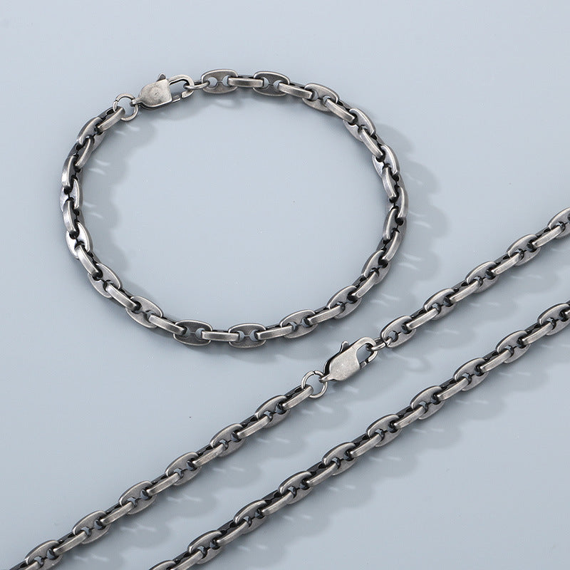 Glossy Titanium Steel Necklace and Bracelet Set for Men