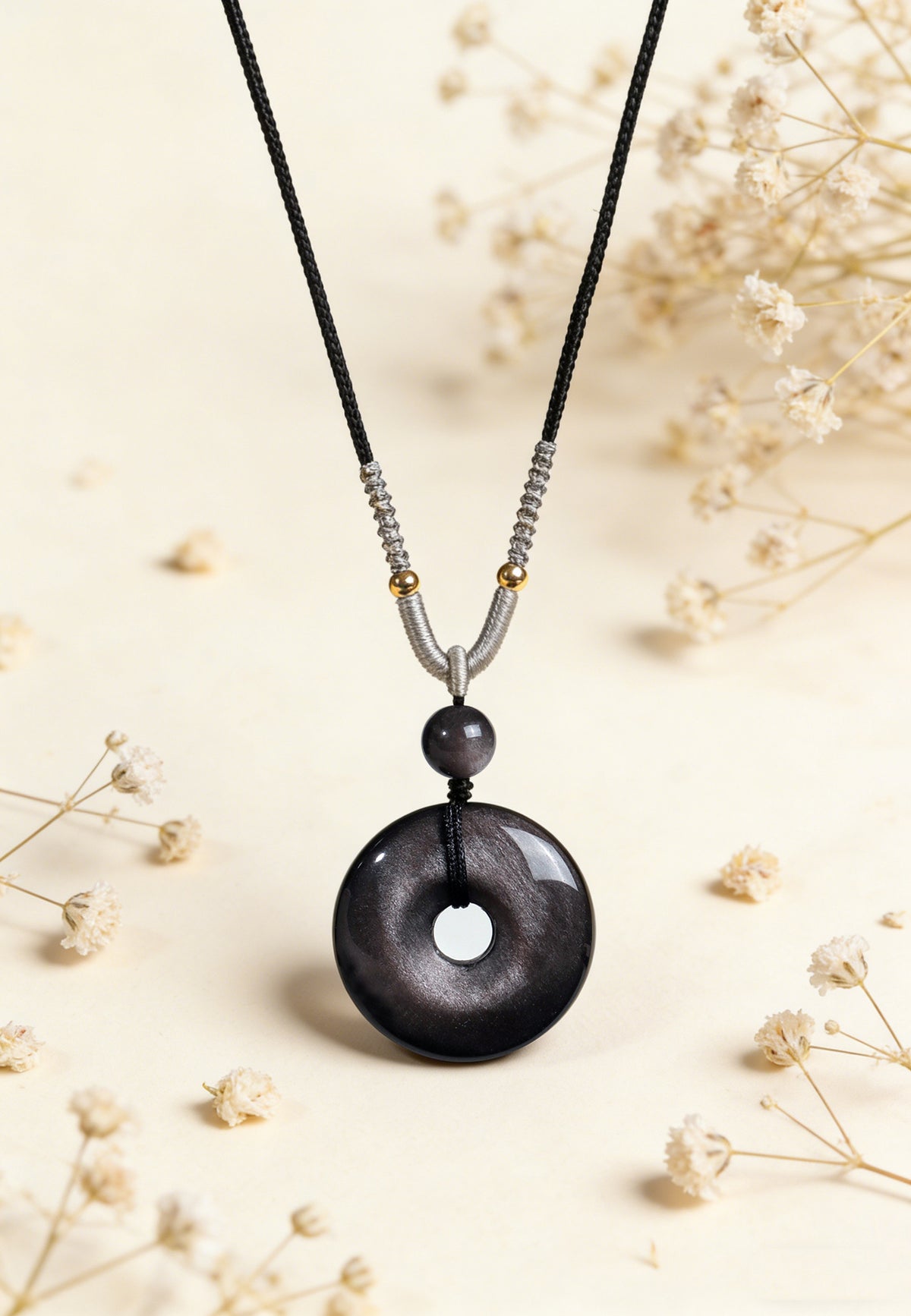 Rose Quartz Obsidian Crystal Peace Buckle Heart Pendant Necklace