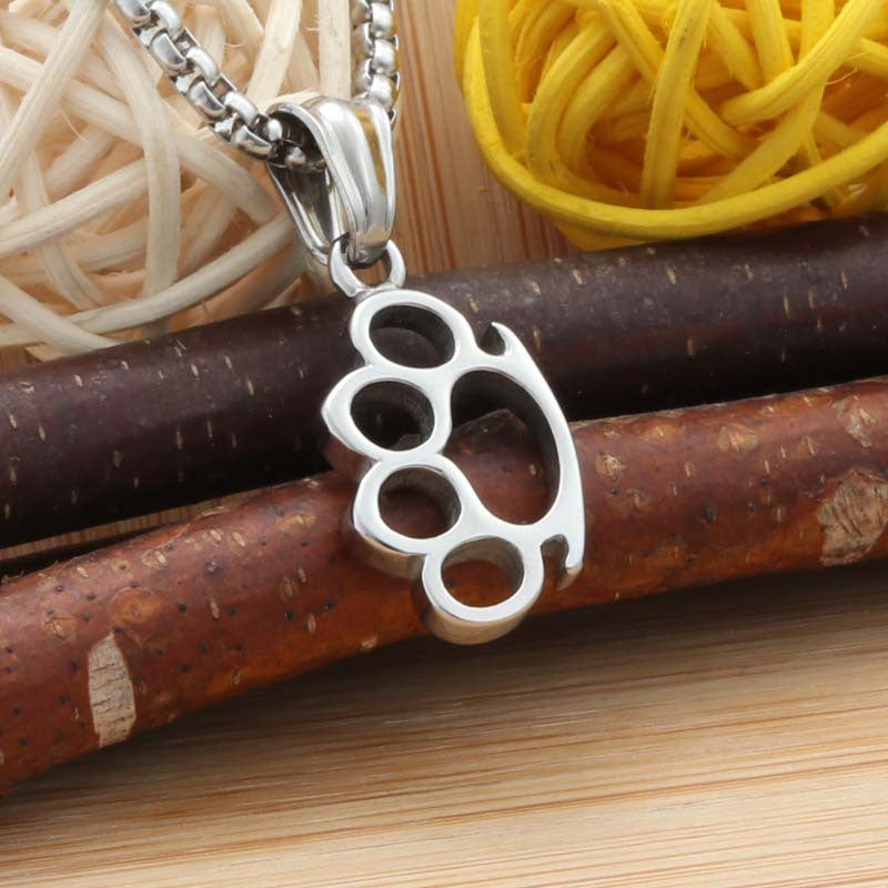 Titanium Steel Bear Claw Pendant Necklace - Punk Style Hollow Animal Design for Men