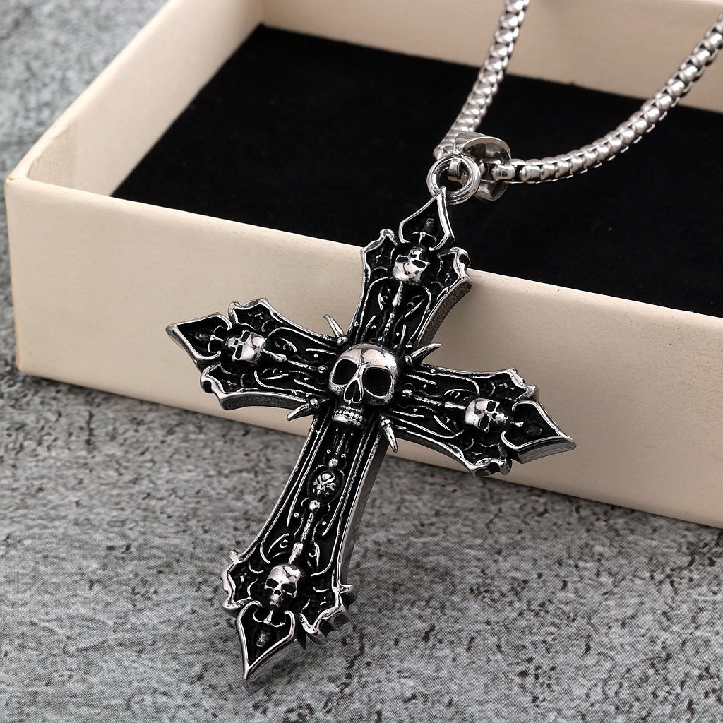 Punk Skull Cross Stainless Steel Men's Pendant Necklace